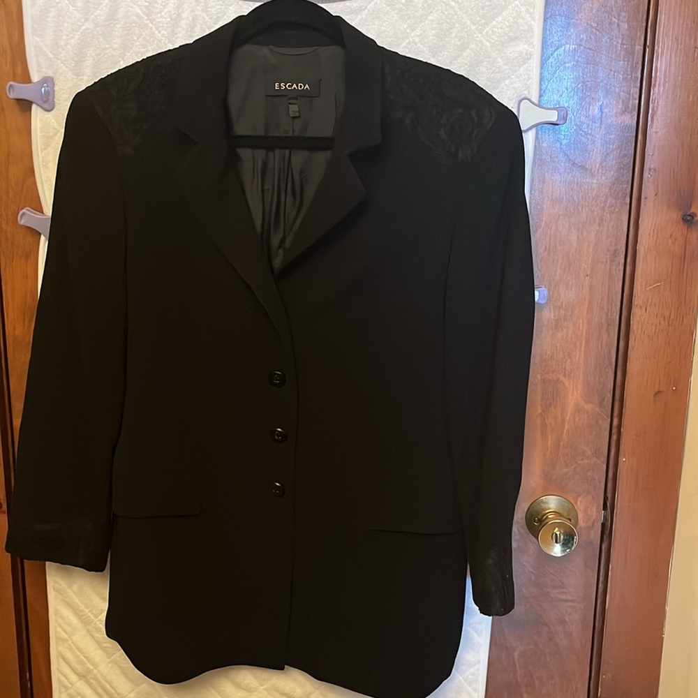 Escada Rare Vintage Black Jacket With Lace Detail - Picture 1 of 13